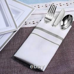 FOCUSLINE Ensemble de vaisselle au design à bord argenté de 800 pièces, comprend 100 assiettes dîner