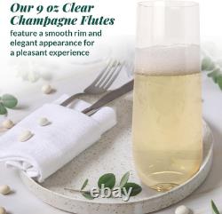 Flûtes à champagne en plastique (pack de 50, 9oz) transparentes, sans tige, verres jetables à mimosa