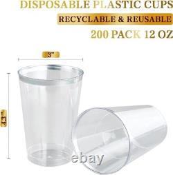 Gobelets en plastique jetables élégants de 200 pièces avec bord argenté de 12 oz pour événements robustes