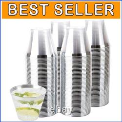 Gobelets en plastique transparent jetables de 9 oz avec bord argenté parfaits pour toutes les fêtes