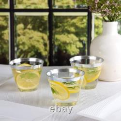 Gobelets en plastique transparent jetables de 9 oz avec bord argenté parfaits pour toutes les fêtes