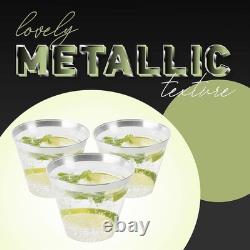 Gobelets en plastique transparent jetables de 9 oz avec bord argenté parfaits pour toutes les fêtes