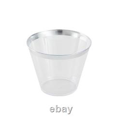 Gobelets en plastique transparents Restaurantware de 9 oz avec bord argenté, lot de 500 gobelets de fête