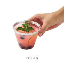 Gobelets en plastique transparents Restaurantware de 9 oz avec bord argenté, lot de 500 gobelets de fête