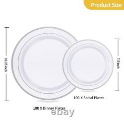 Goodluck 200 pièces assiettes en plastique argentées, assiettes argentées jetables robustes avec