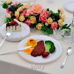 ISFANGCO 700 pièces Vaisselle en plastique argentée pour 100 invités, assiette jetable argentée