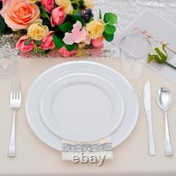 ISFANGCO 700 pièces Vaisselle en plastique argentée pour 100 invités, assiette jetable argentée