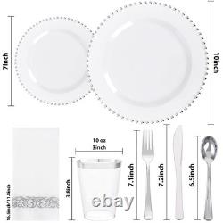 LIYH 350 pièces de vaisselle en plastique argenté pour 50 invités, jetable en plastique