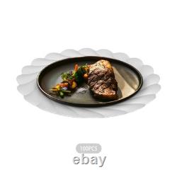 Lot de 100 assiettes de présentation de 13 pouces en plastique argenté, motif vagues en spirale, décoration de table pour mariage