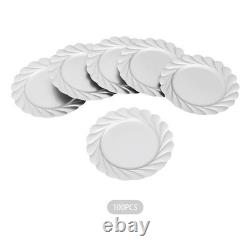 Lot de 100 assiettes de présentation de 13 pouces en plastique argenté, motif vagues en spirale, décoration de table pour mariage