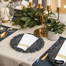 Lot de 100 sous-assiettes de style ancien en plastique, 13 pouces, à bordure en relief, pour repas de fête