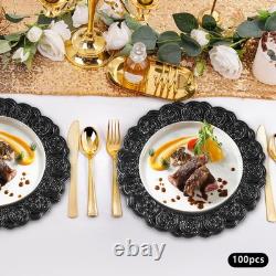 Lot de 100 sous-assiettes de style ancien en plastique, 13 pouces, à bordure en relief, pour repas de fête