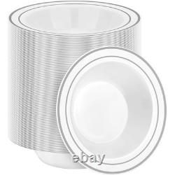 Lot de 200 bols en plastique jetables robustes avec élégant bord doré pour fêtes, neufs