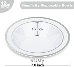 Lot de 200 bols en plastique robustes de 12 oz à bord argenté, parfaits pour les fêtes