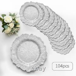 Lot de 52 assiettes de présentation argentées de 13 pouces à bord ondulé, réutilisables pour la décoration de table de mariage