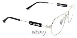 Lunettes Balenciaga BB0117O Unisex Argent Aviateur 57mm Neuf 100% Authentique