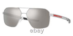 Lunettes de soleil Prada PS 55WS Argent Gris Clair Argent Miroir 60 Nouveau 100% Authentique