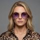 Lunettes De Soleil Tom Ford Femme Argent&eacute;es Rondes En M&eacute;tal, D&eacute;grad&eacute; Violet Ft0782 16y 60 Mm