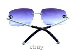 Lunettes de soleil VTG Y2K CHANEL Monture argent mat sans cerclage Verre bleu Italie 63 16 120