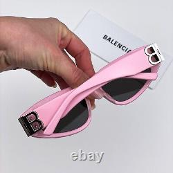 Lunettes de soleil pour hommes Balenciaga Rose clair Argent Gris Œil de chat BB0095S 013 NOUVEAU