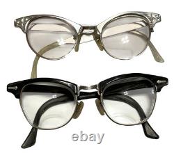 Lunettes vintage des années 1950 à monture écaille œil-de-chat, lot de 2 paires, montures argent et noires pour femme
