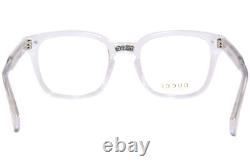Monture de lunettes Gucci GG0184O 012 en cristal/argent, forme carrée à bord complet de 50mm.