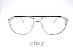 Monture de lunettes Tom Ford TF5751-B en plastique argenté 012, 55-16-145, bloquant la lumière bleue, avec verres correcteurs.