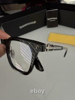 Montures de lunettes Chrome Hearts noires carrées à cerclage complet avec détails de croix argentées