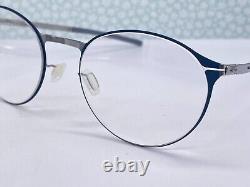 Montures de lunettes Ic! Berlin pour femme, rondes, bleues et argentées, style Panto, modèle Etesians Harbour.