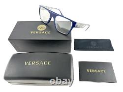 Montures plates rétro bleues Versace NEW avec des branches argentées pour hommes 55-19-145 Lunettes VE3326U