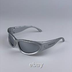 NOUVEAU Balenciaga BB0157S 004 Lunettes de soleil unisexes enveloppantes en argent gris argenté