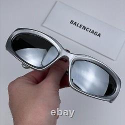 NOUVEAU Balenciaga BB0157S 004 Lunettes de soleil unisexes enveloppantes en argent gris argenté