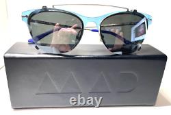 NOUVEAU MAD EN ITALIE TURANDOT CO2 BLEU ARGENT AVEC MIROIR GRIS CLIP SUR LUNETTES 51-17