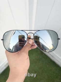 NWT Ray Ban Classique Grand Aviateur RB3026 3026 Noir Argent Miroir Étui Inclus