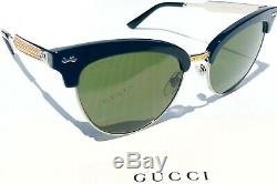 Nouveau Gucci Gg0055s Black Gold Club De Magistral Half Rim Cat Eye Lunettes De Soleil Pour Femmes