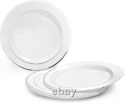 OCCASIONS 240 Assiettes Pack, (120 Invités) 240, Blanc & Bord Argent