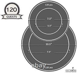 OCCASIONS 240 Assiettes Pack, (120 Invités) 240, Blanc & Bord Argent