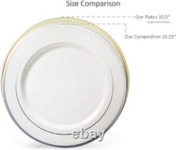 OCCASIONS 240 Assiettes Pack, (120 Invités) 240, Blanc & Bord Argent