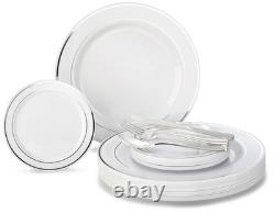 OCCASIONS Ensemble de 600 pièces et 120 assiettes jetables en plastique pour mariage et couverts argentés