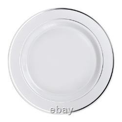 OCCASIONS Lot de 240 assiettes, 120 240 pièces (120 invités), blanches à bordure argentée
