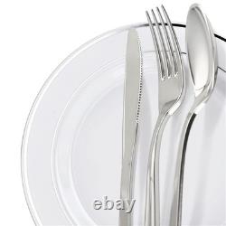OCCASIONS Lot de 240 assiettes, 120 240 pièces (120 invités), blanches à bordure argentée