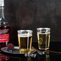 Paquet de 200 gobelets en plastique de 12 oz avec bord argenté, gobelets en plastique transparents avec bord argenté