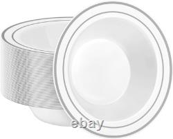 Paquet de 50 bols à soupe jetables avec bord en or rose, 12Oz en plastique épais de qualité supérieure