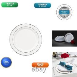 Party Essentials Divine – Assiettes en plastique blanches à bordure argentée de 10,25 po (caisse de 144)