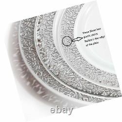 Plaques En Plastique Argent Wdf 102pcs - Plaques En Plastique Jetable Avec Rim Argent- L