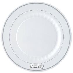 Plastique Blanc Argent Jante 10,25 Plaques Jetables Dîner De Mariage Partie Buffet