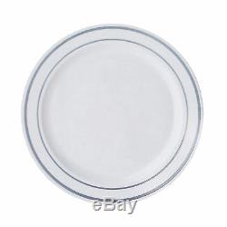 Plastique Blanc Avec Jante Argent 7,5 Assiettes Jetables Fête De Mariage En Gros