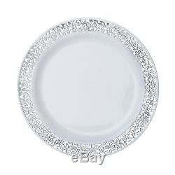 Plastique Blanc Avec Jante En Argent 7,5 Plaques Jetable Fête De Mariage Gros