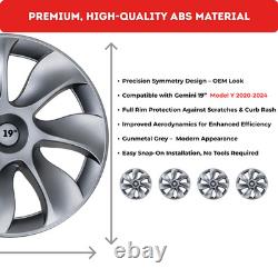 Pour Tesla Model Y 2020-2024, couvre-roue symétrique Gemini 19'' en gris