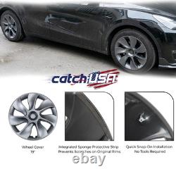 Pour Tesla Model Y 2020-2024, couvre-roue symétrique Gemini 19'' en gris
